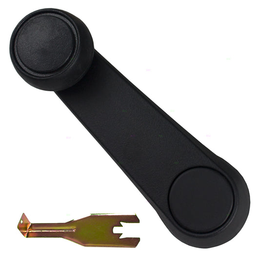 Brock Replacement 2 Pc Set Black Plastic Window Crank w/ Handle Clip Removal Tool Compatible with 1991-1995 Caravan Town & Country Voyager 4415820 76879