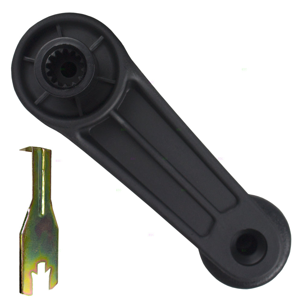 Brock Replacement 2 Pc Set Black Plastic Window Crank w/ Handle Clip Removal Tool Compatible with 1991-1995 Caravan Town & Country Voyager 4415820 76879