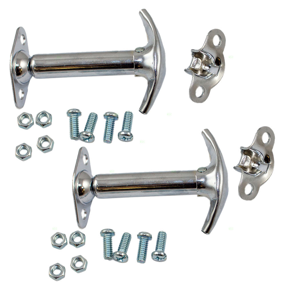 Brock Replacement Pair of Chrome Hood Latch Safety Catch Bracket Kits Compatible with 1944-1986 CJ Series 1987-1995 Wrangler SUV 55009343