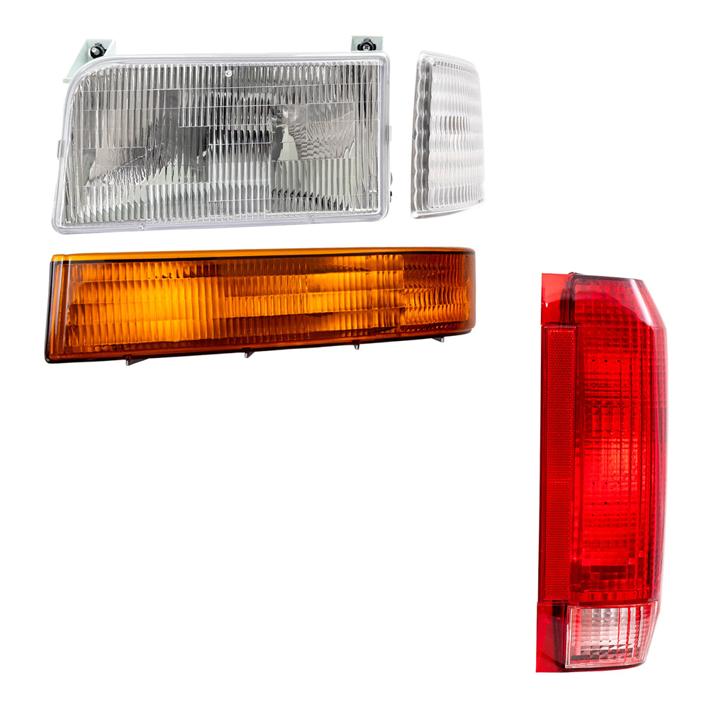 Brock Replacement 8 Piece Lights Set Headlights Tail Lights and Signal Lights Kit Compatible with 1992-1997 Styleside Pickup Truck