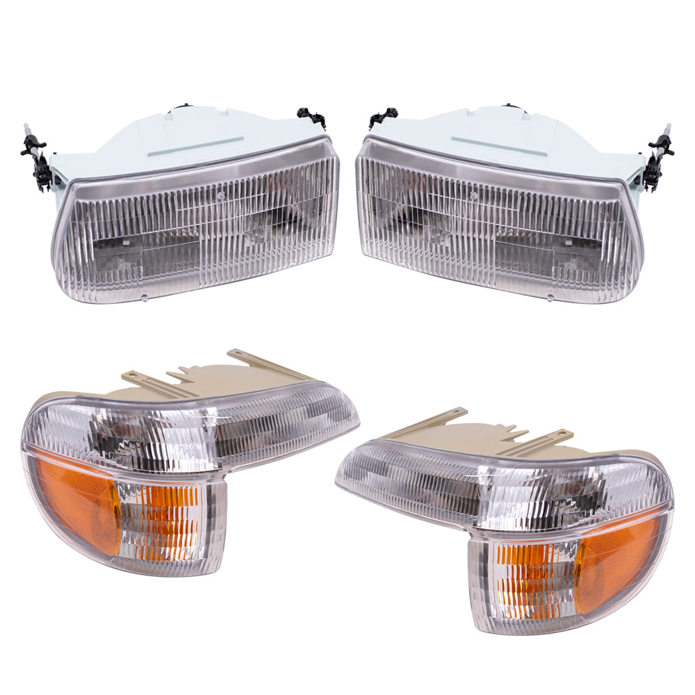 Brock Aftermarket Replacement Driver Left Passenger Right Halogen Headlight And Park/Signal/Side Marker Light 4 Piece Set Compatible with 1995-2001 Ford Explorer
