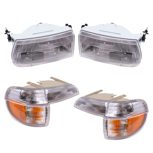 Brock Aftermarket Replacement Driver Left Passenger Right Halogen Headlight And Park/Signal/Side Marker Light 4 Piece Set Compatible with 1995-2001 Ford Explorer