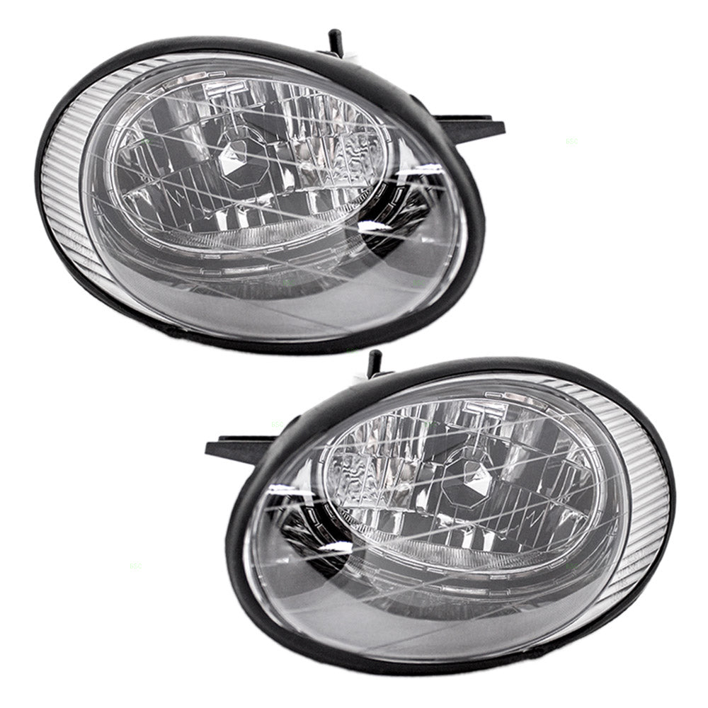 Brock Replacement Driver and Passenger Headlights Headlamps with Black Reflector Compatible with Taurus XF1Z 13008 BA XF1Z 13008 AA