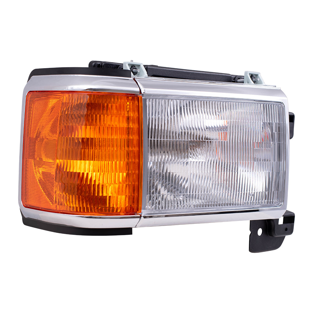 Pair Headlights fit 1987-1991 Ford Pickup Bronco Set w/ Park Lamps Chrome Trim
