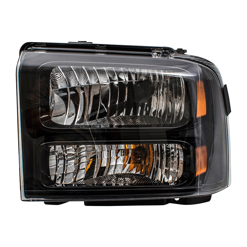 Brock Replacement Driver + Passenger Halogen Headlights w/ Black Bezels Compatible with 05-07 Super Duty Pickup Truck Replaces 6C3Z13008DB 6C3Z13008CB FO2502224 FO2503224