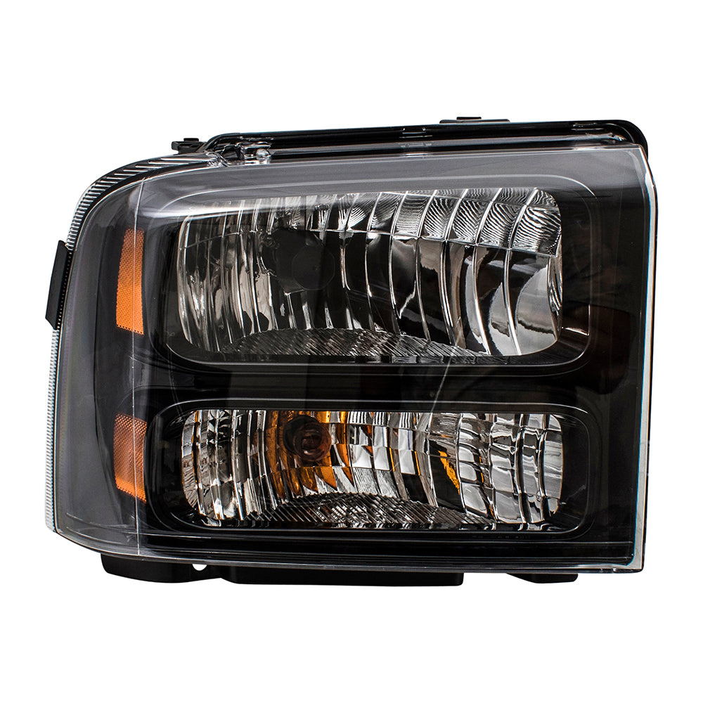 Brock Replacement Passengers Halogen Headlight w/ Black Bezel Compatible with 05-07 Super Duty Pickup Truck Replaces 6C3Z13008CB FO2503224