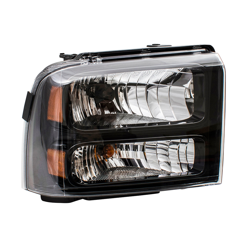 Brock Replacement Passengers Halogen Headlight w/ Black Bezel Compatible with 05-07 Super Duty Pickup Truck Replaces 6C3Z13008CB FO2503224