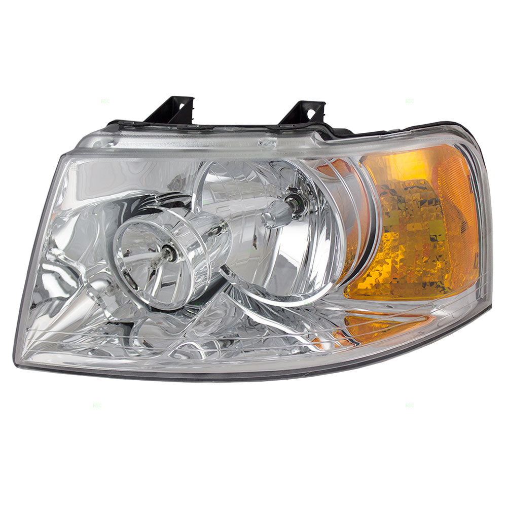 Brock Replacement Drivers Headlight Headlamp with Chrome Bezel Compatible with 2003-2006 Expedition 6L1Z13008BA