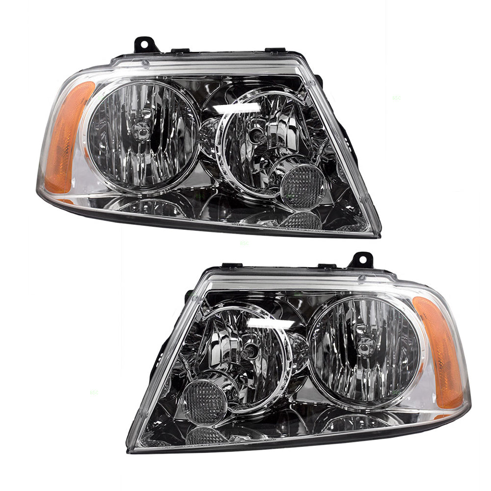 Brock Replacement Driver and Passenger Halogen Headlights Headlamps Compatible with 2003-2006 Navigator 6L7Z 13008 AB 6L7Z 13008 AA