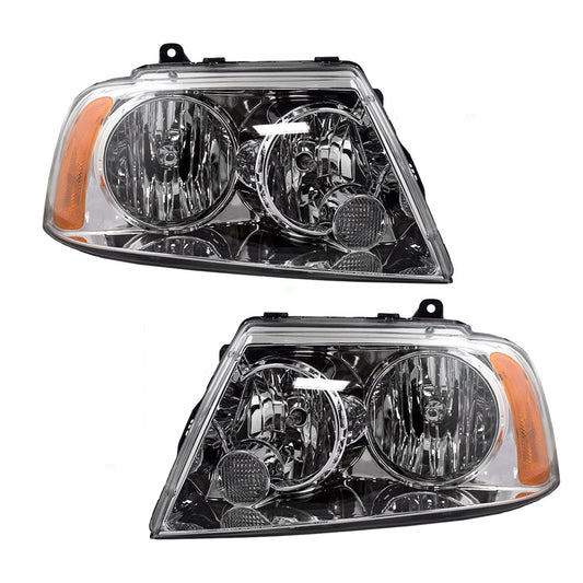 Brock Replacement Driver and Passenger Halogen Headlights Headlamps Compatible with 2003-2006 Navigator 6L7Z 13008 AB 6L7Z 13008 AA