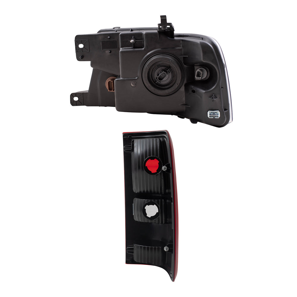 Headlight Assemblies with Chrome Bezel and Styleside Tail Light Units 4 Piece Set Compatible with 2004-2008 Ford F-150