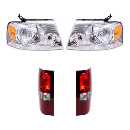 Brock Aftermarket Replacement Driver left Passenger Right Halogen Combination Headlight Assemblies and Styleside Tail Lights 4 Piece Set Compatible with 2006-2008 Ford F-150