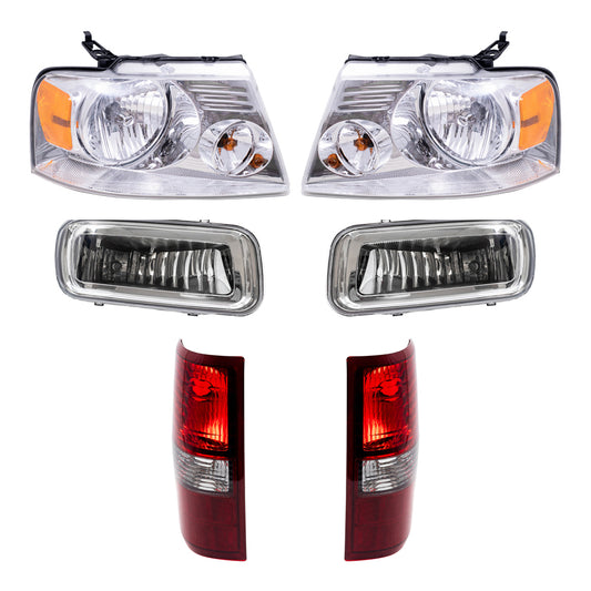 Brock Aftermarket Replacement Driver Left Passenger Right Halogen Combination Headlights-Rectangular Fog Lights-Styleside Tail Lights 6 Piece Set Compatible with 2006 Ford F-150