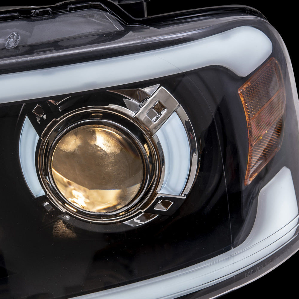 Brock Aftermarket Replacement Driver Left Passenger Right Halogen Combination Headlight Assembly Projector Type With LED Daytime Running Light Performance Set Compatible With 2004-2008 Ford F-150