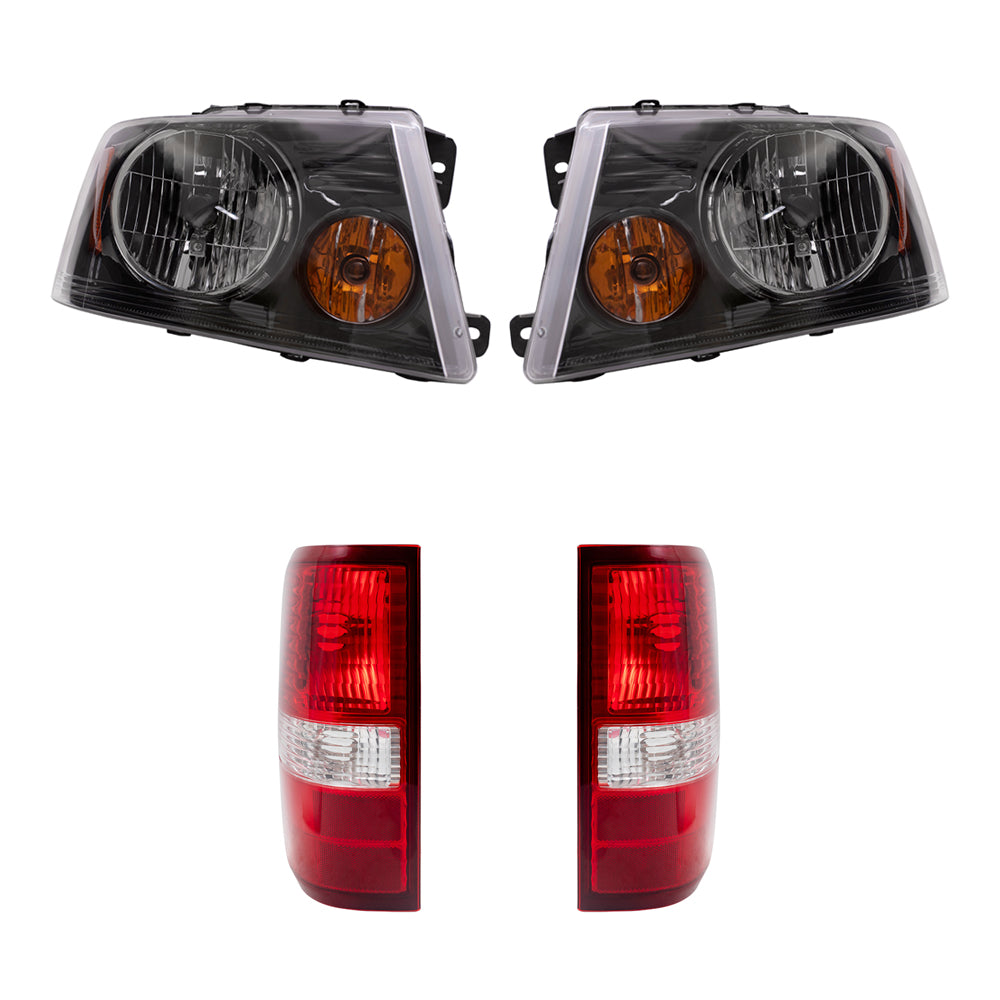 Brock Aftermarket Replacement Driver Left Passenger Right Halogen Combination Headlight Assemblies and Styleside Tail Lights 4 Piece Set Compatible with 2004-2008 Ford F-150