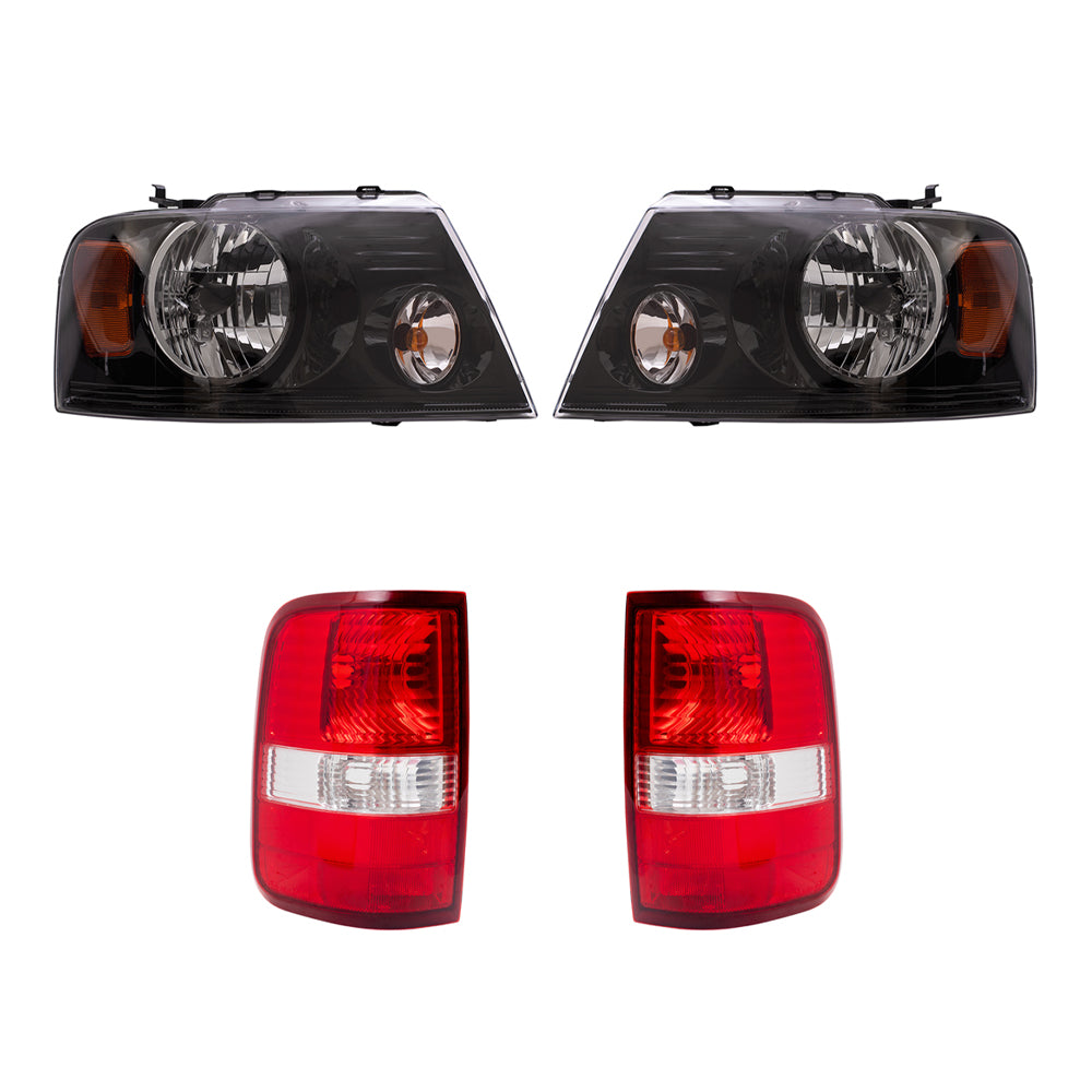 Brock Aftermarket Replacement Driver Left Passenger Right Halogen Combination Headlight Assemblies and Styleside Tail Lights 4 Piece Set Compatible with 2004-2008 Ford F-150