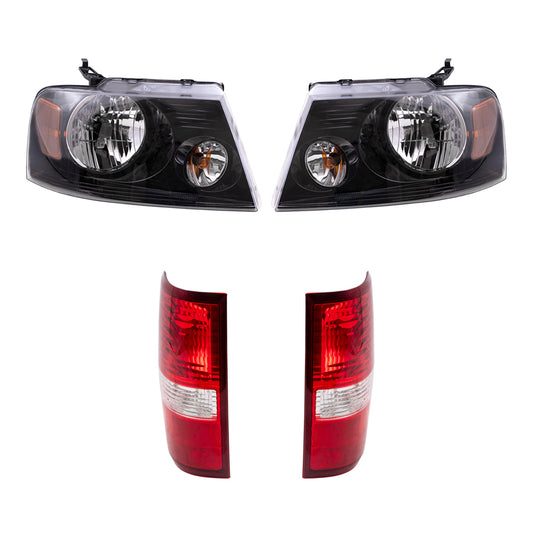 Brock Aftermarket Replacement Driver Left Passenger Right Halogen Combination Headlight Assemblies and Styleside Tail Lights 4 Piece Set Compatible with 2004-2008 Ford F-150