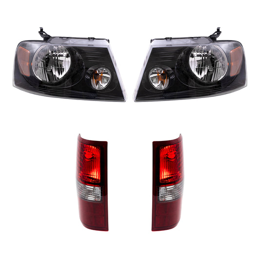 Brock Aftermarket Replacement Driver Left Passenger Right Halogen Combination Headlight Assemblies and Styleside Tail Lights 4 Piece Set Compatible with 2006-2008 Ford F-150