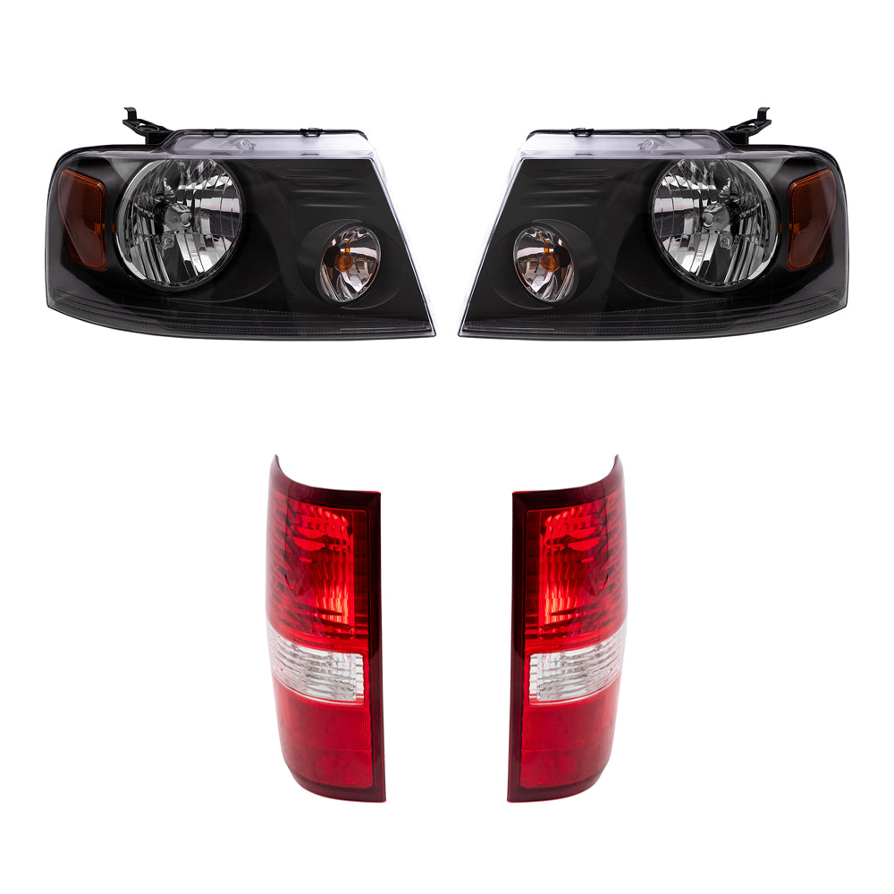 Brock Aftermarket Replacement Driver Left Passenger Right Halogen Combination Headlight Assemblies and Styleside Tail Lights 4 Piece Set Compatible with 2004-2008 Ford F-150