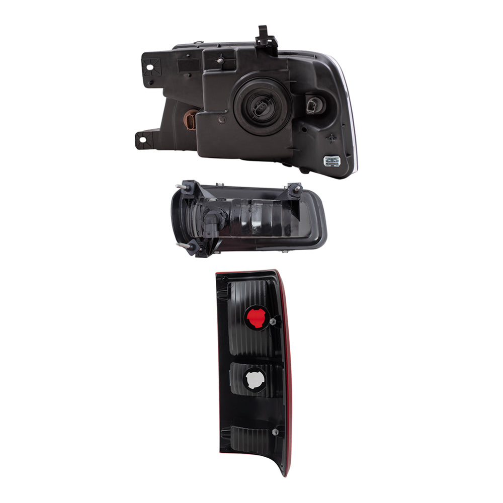 Brock Aftermarket Replacement Driver Left Passenger Right Halogen Combination Headlights-Rectangular Fog Lights-Styleside Tail Lights 6 Piece Set Compatible with 2004-2006 Ford F-150