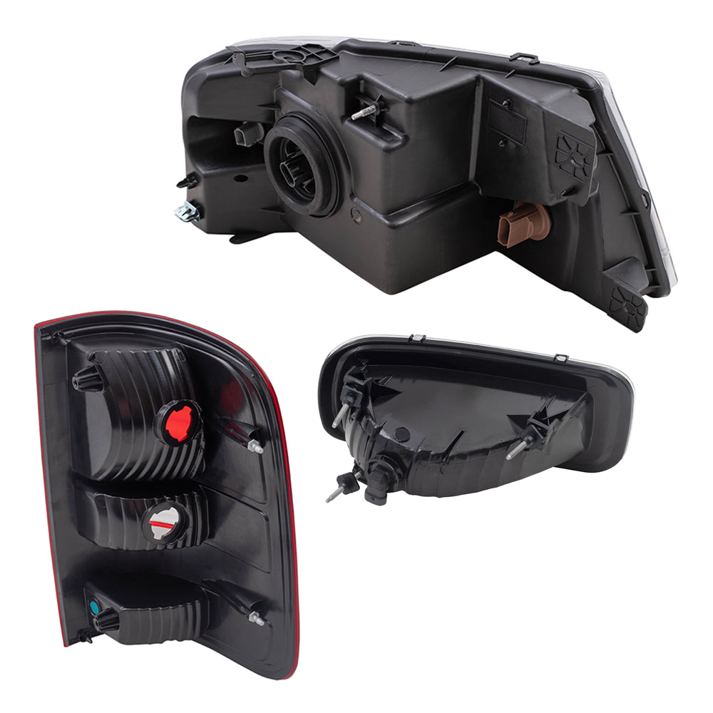 Brock Aftermarket Replacement Driver Left Passenger Right Halogen Combination Headlights-Rectangular Fog Lights-Styleside Tail Lights 6 Piece Set Compatible with 2004-2006 Ford F-150