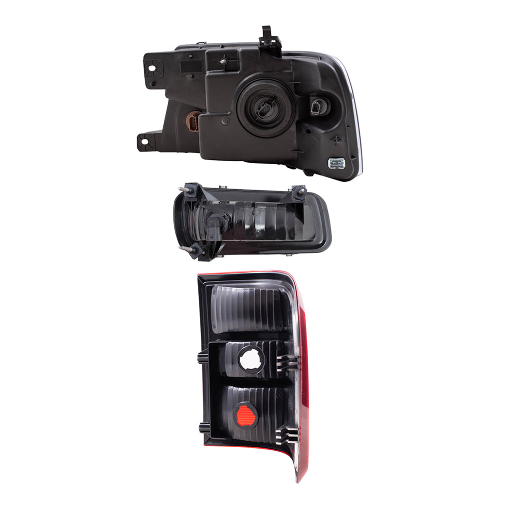 Brock Aftermarket Replacement Driver Left Passenger Right Halogen Combination Headlights-Rectangular Fog Lights-Flareside Tail Lights 6 Piece Set Compatible with 2004-2006 Ford F-150