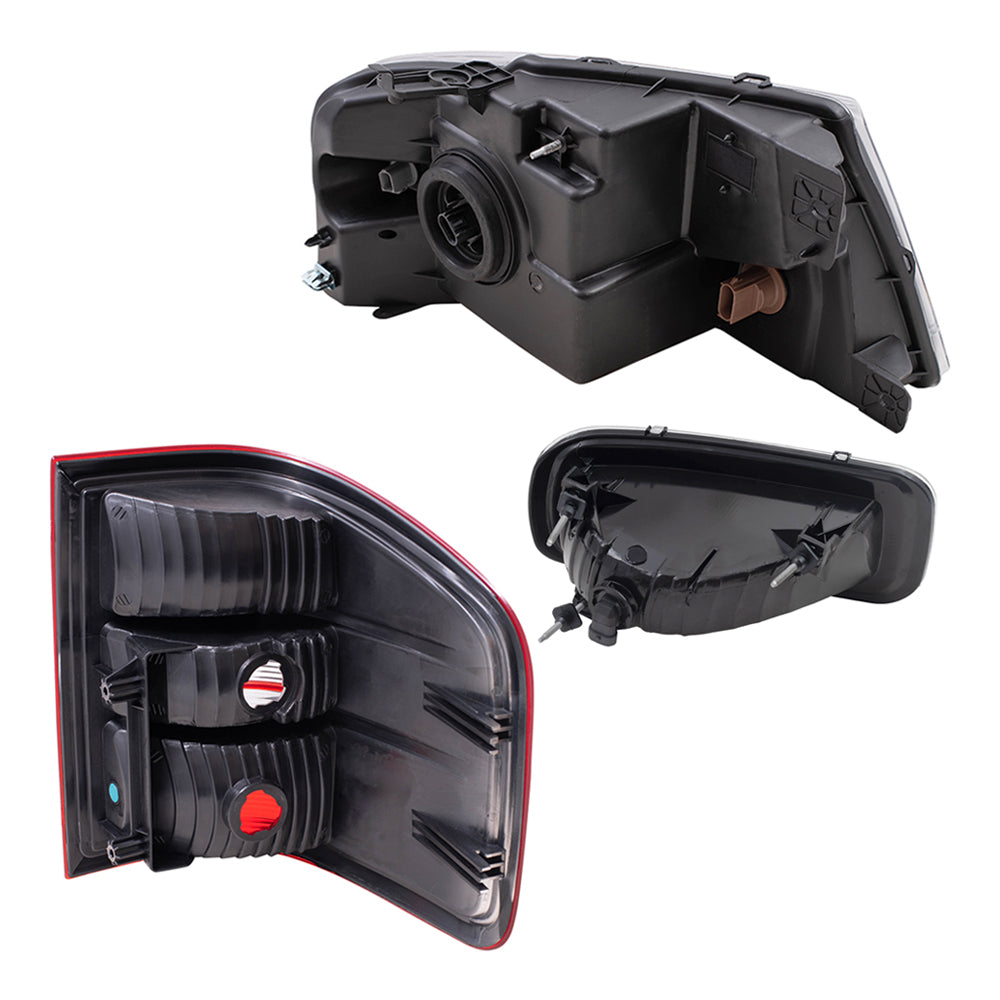 Brock Aftermarket Replacement Driver Left Passenger Right Halogen Combination Headlights-Rectangular Fog Lights-Flareside Tail Lights 6 Piece Set Compatible with 2004-2006 Ford F-150