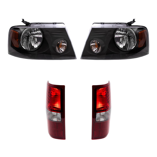 Brock Aftermarket Replacement Driver Left Passenger Right Halogen Combination Headlight Assemblies and Styleside Tail Lights 4 Piece Set Compatible with 2006-2008 Ford F-150