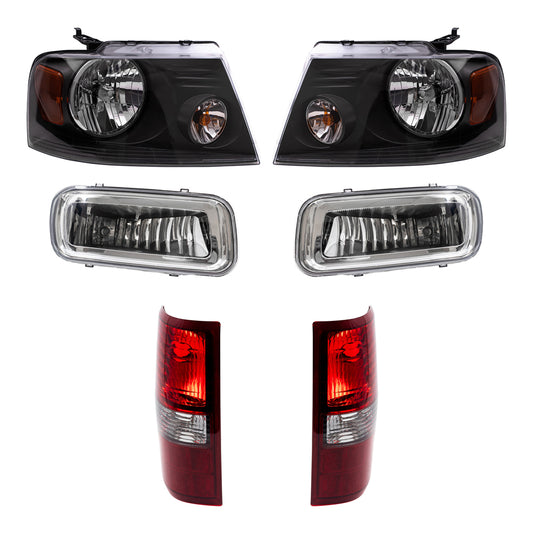 Brock Aftermarket Replacement Driver Left Passenger Right Halogen Combination Headlights-Rectangular Fog Lights-Styleside Tail Lights 6 Piece Set Compatible with 2006-2008 Ford F-150