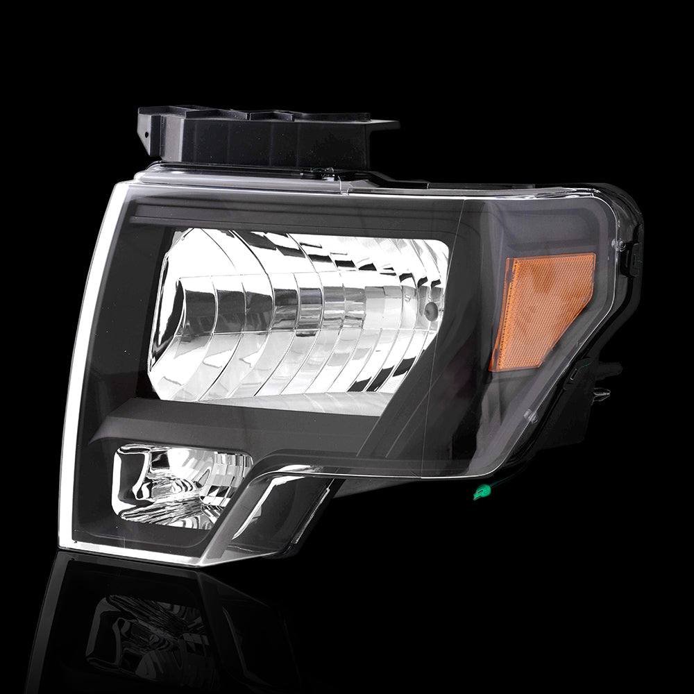 Brock Aftermarket Replacement Driver Left Passenger Right Halogen Combination Headlight Assembly With Black Bezel Performance Set Compatible With 2009-2014 Ford F-150