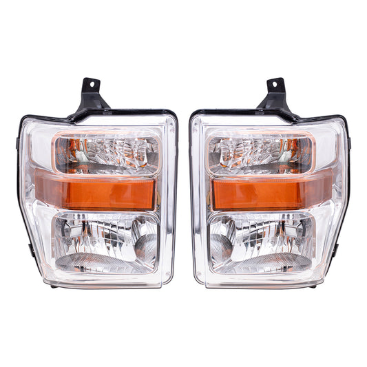 Brock Replacement Driver and Passenger Composite Headlights with Chrome Bezel Compatible with Pickup Truck 7C3Z 13008 BA 7C3Z13008AA