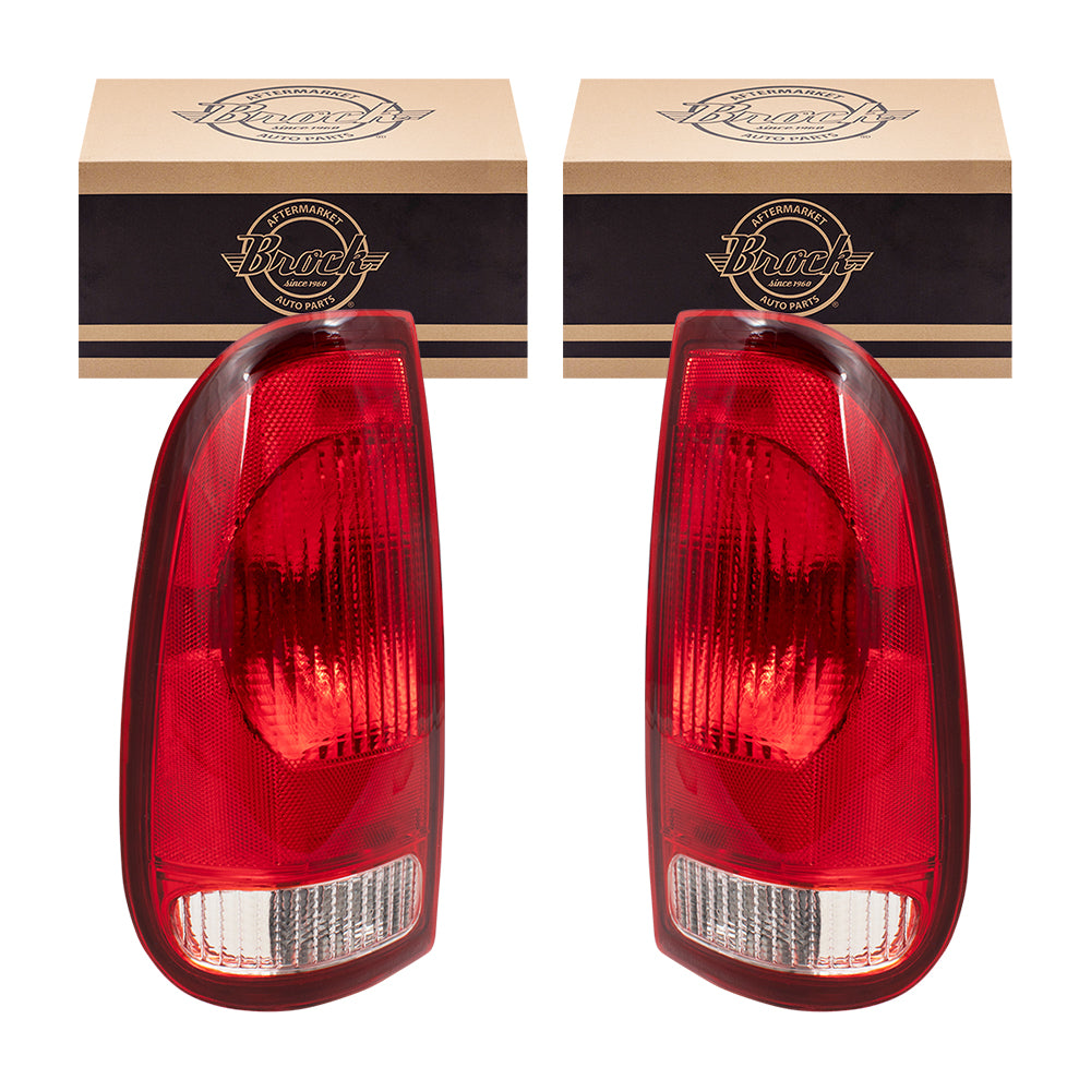 Brock Aftermarket Replacement Driver Left Passenger Right Tail Light Unit Set Compatible With 1997-2004 Ford F-150