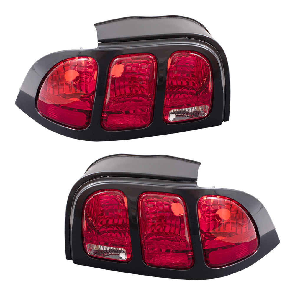 Brock Replacement Driver and Passenger Taillights with Black Bezels Compatible with 1996-1998 Mustang GT SVT Base F6ZZ13405AAJ F6ZZ13404AAJ
