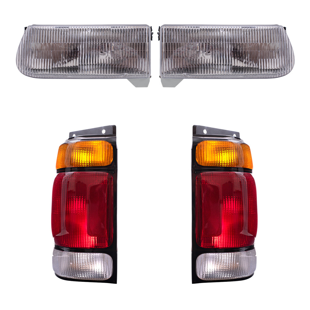 Brock Aftermarket Replacement Driver Left Passenger Right Halogen Headlight And Combination Tail Light 4 Piece Set Compatible with 1995-1997 Ford Explorer