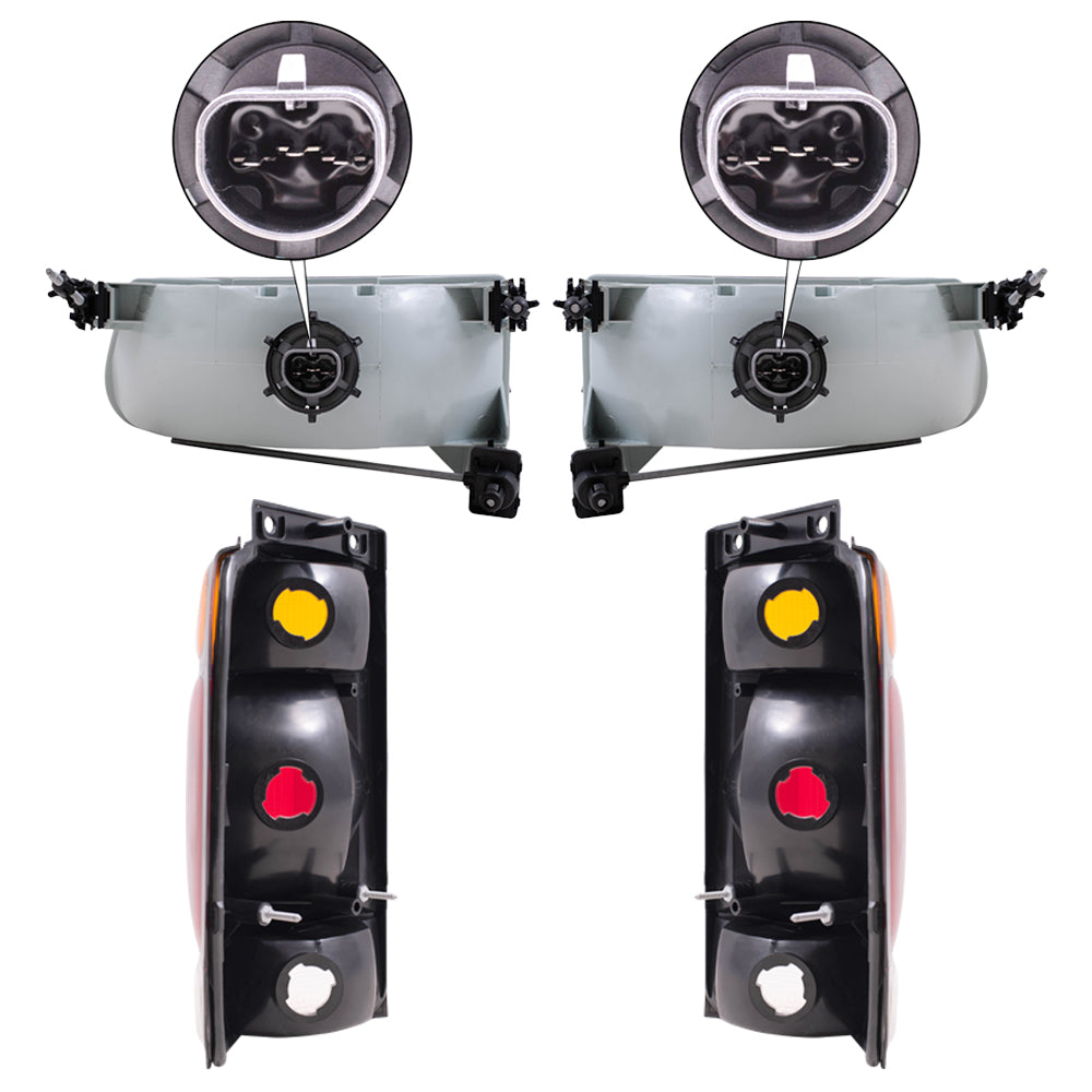 Brock Aftermarket Replacement Driver Left Passenger Right Halogen Headlight And Combination Tail Light 4 Piece Set Compatible with 1995-1997 Ford Explorer