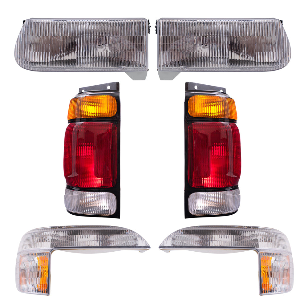 Brock Aftermarket Replacement Driver Left Passenger Right Headlight-Park/Signal/Side Marker Light-Tail Light 6 Piece Set Compatible with 1995-1997 Ford Explorer