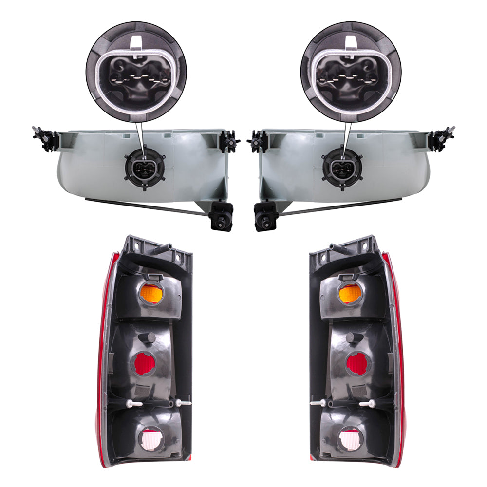 Brock Aftermarket Replacement Driver Left Passenger Right Halogen Headlight And Combination Tail Light 4 Piece Set Compatible with 1998-2001 Ford Explorer