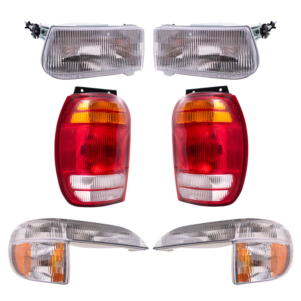 Brock Aftermarket Replacement Driver Left Passenger Right Headlight-Park/Signal/Side Marker Light-Tail Light 6 Piece Set Compatible with 1998-2001 Ford Explorer