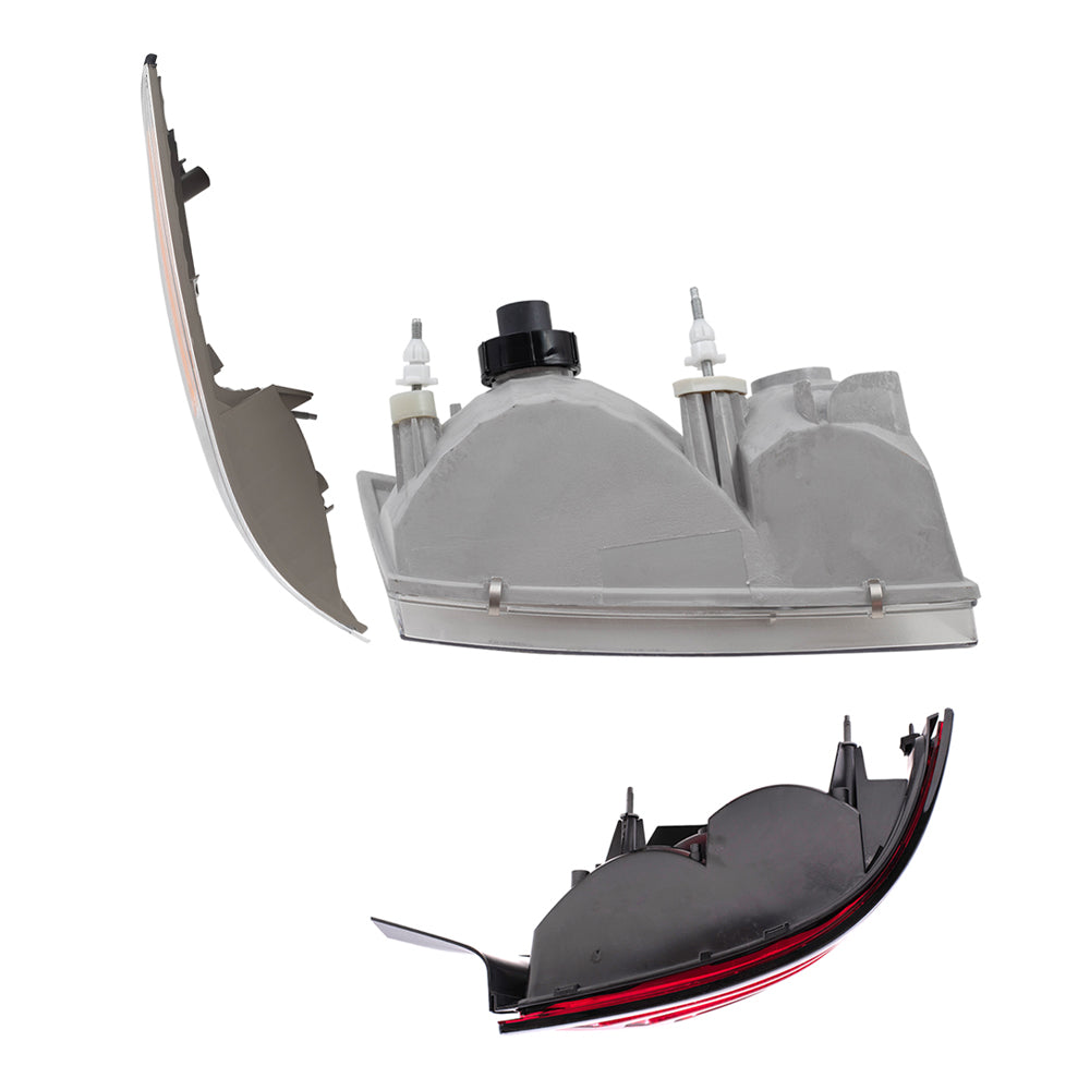 Brock Aftermarket Replacement Driver Left Passenger Right Headlights, Park/Side Marker Lights, & Tail Lights with Red Lens-Black-Trim-2 Bulbs 6 Pc Set Compatible with 1999-2011 Ford Crown Victoria