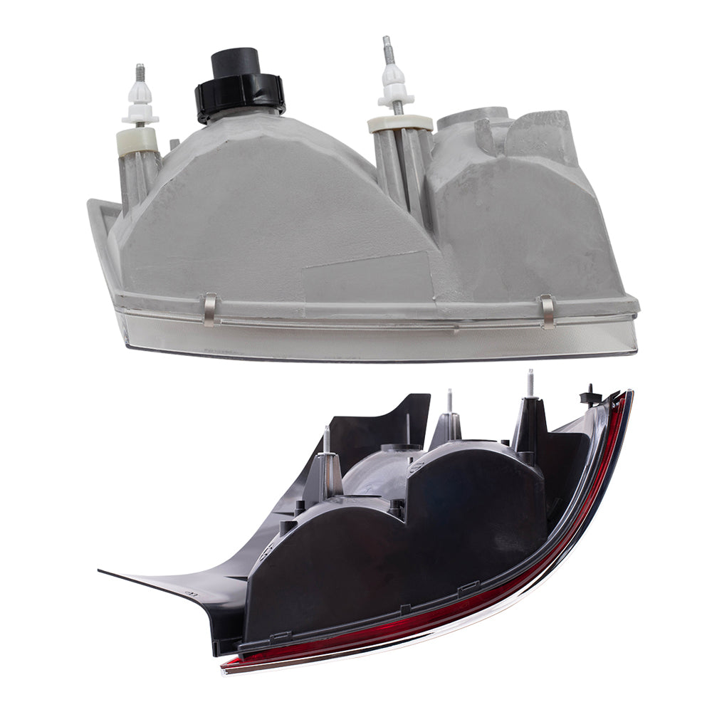 Brock Aftermarket Replacement Part Driver & Passenger Side Halogen Headlight Assemblies and Tail Light Units with Red-Amber Lens-4 Bulbs 4 Piece Set Compatible with 1999-2011 Ford Crown Victoria