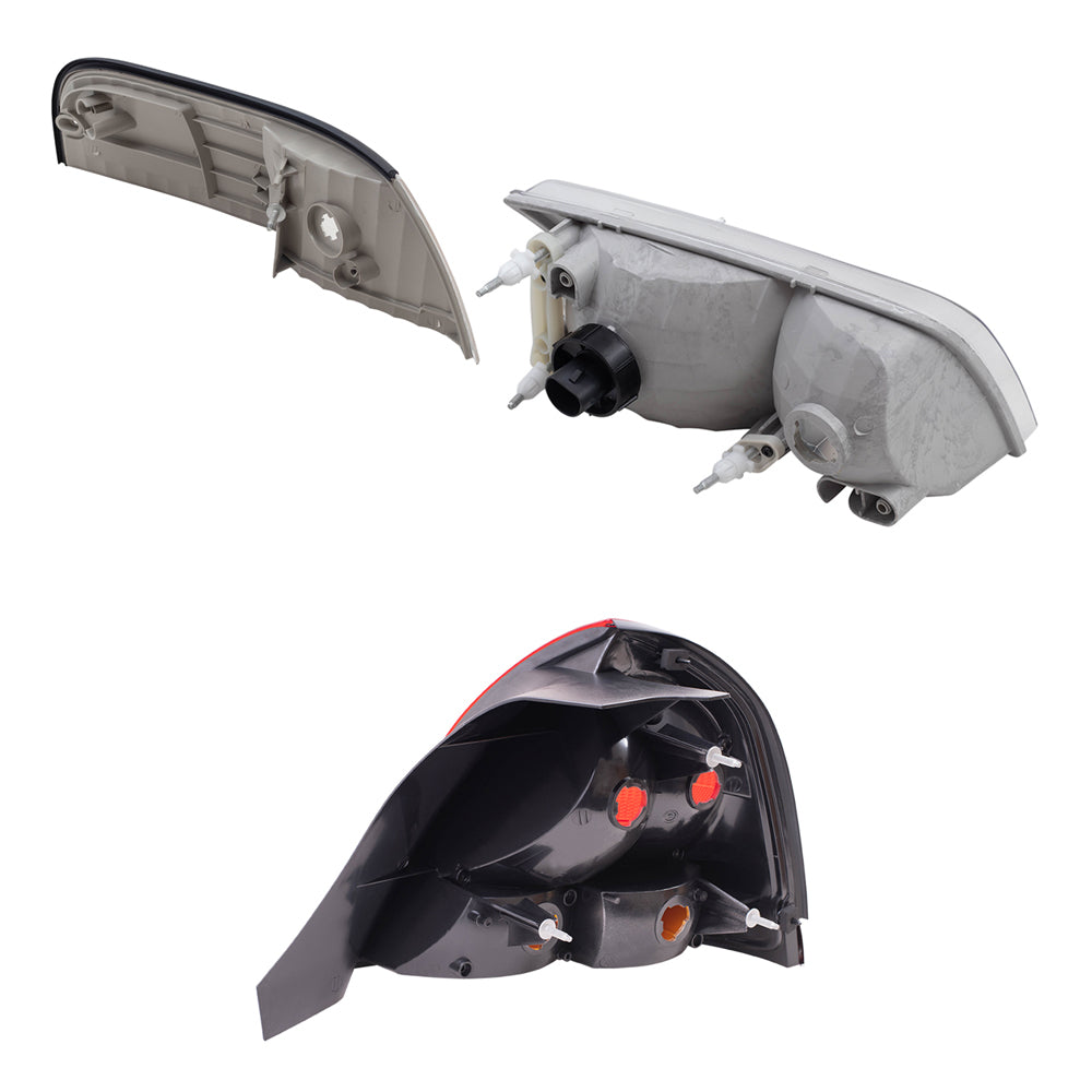 Brock Aftermarket Replacement Driver Left Passenger Right Headlights-Park/Side Marker Lights -Tail Lights with Red-Amber Lens-4 Bulb Sockets 6 Pc Set Compatible with 1998-2003 Ford Crown Victoria