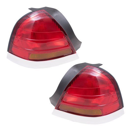 Brock Replacement Driver and Passenger Taillights Tail Lamps with Red-Amber Lens & Chrome Trim Compatible with 98-05 Crown Victoria 3W7Z13405CA 3W7Z13404CA