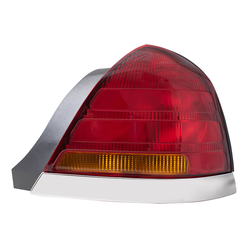 Brock Replacement Driver and Passenger Taillights Tail Lamps with Red-Amber Lens & Chrome Trim Compatible with 98-05 Crown Victoria 3W7Z13405CA 3W7Z13404CA