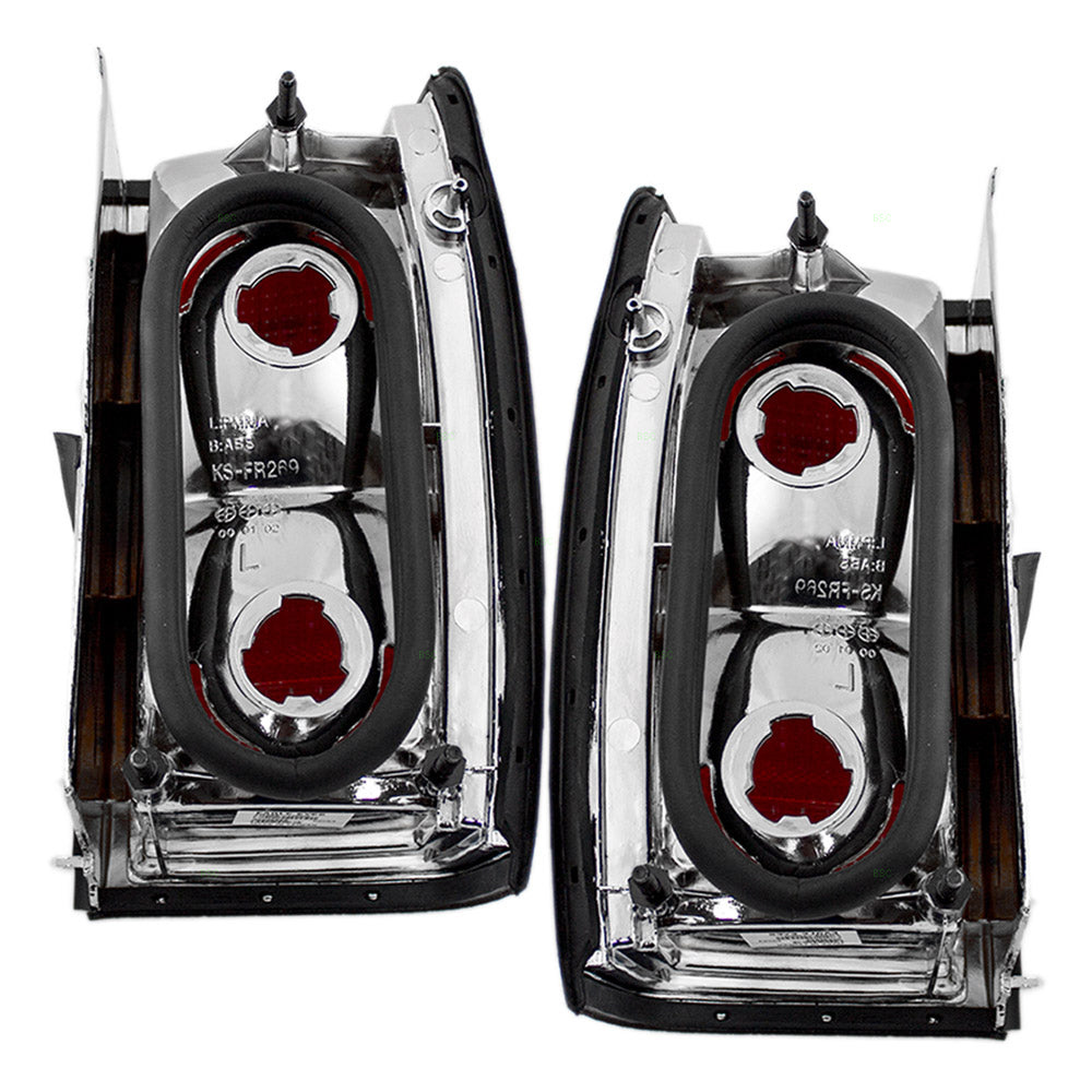 Brock Replacement Driver and Passenger Taillights Tail Lamps with Chrome Trim Compatible with 1990-1997 Town Car F5VY13405A F5VY13404A