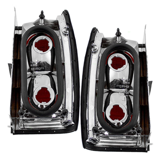 Brock Replacement Driver and Passenger Taillights Tail Lamps with Chrome Trim Compatible with 1990-1997 Town Car F5VY13405A F5VY13404A