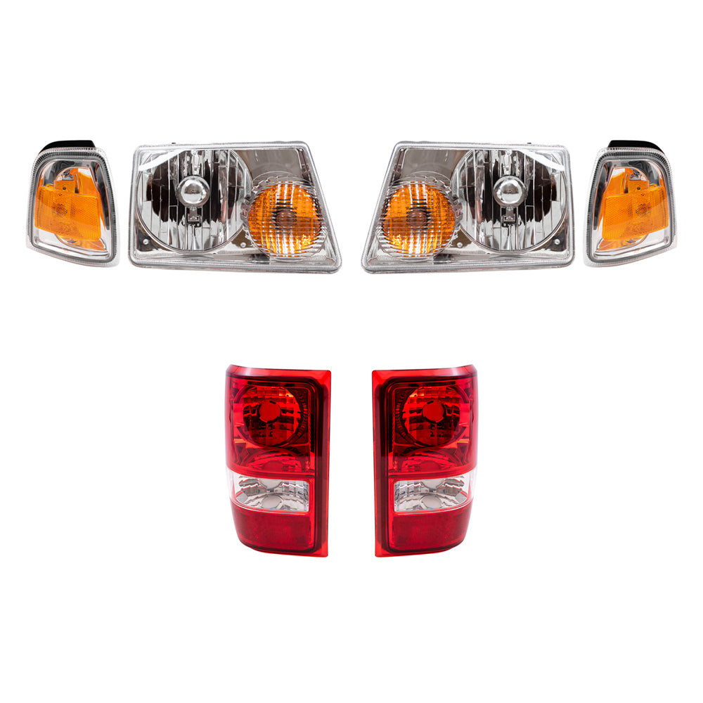 Brock Replacement 6 Pc Headlights, Tail Lights and Park Signal Lights Compatible with 2006 2007 2008 2009 2010 2011 Ranger Pickup Truck