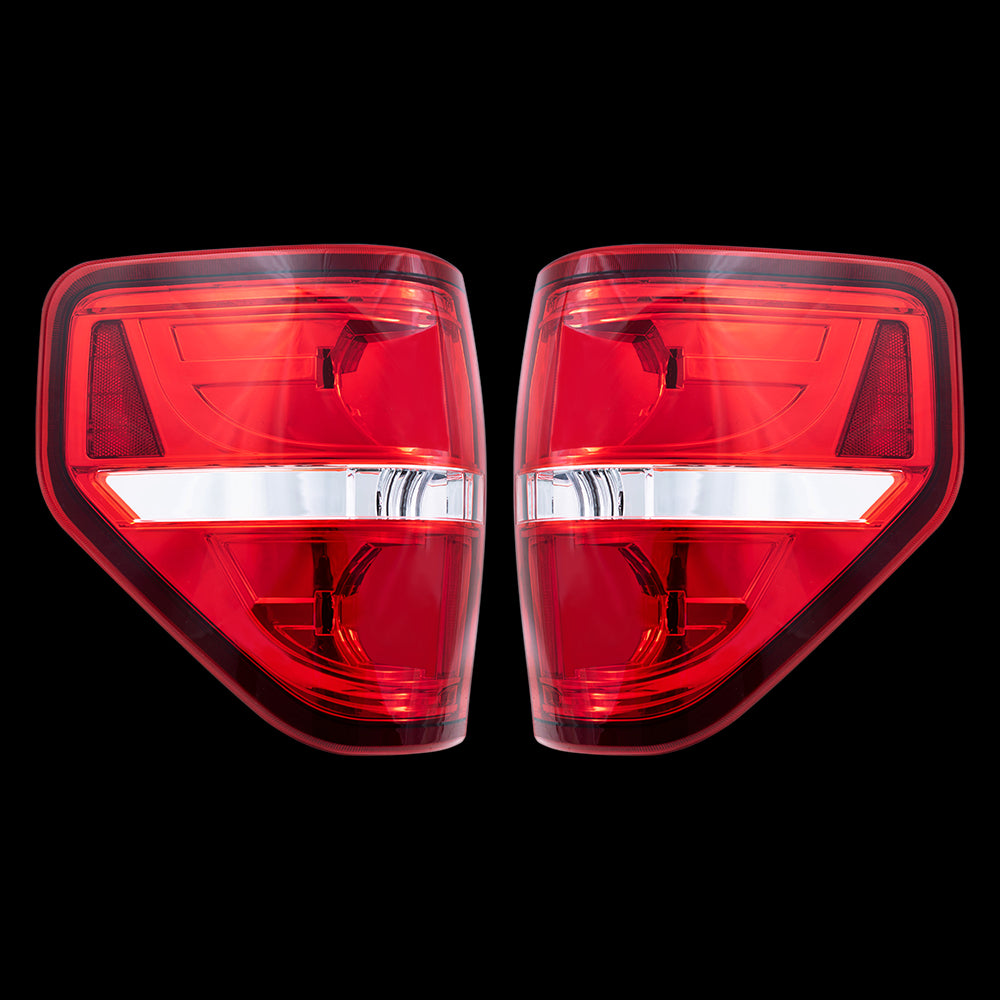 Brock Replacement Performance Set Tail Lights Tail Lamp Units w/ Red Trim Smoked Compatible with 09-14 F-150 Styleside Pickup Truck