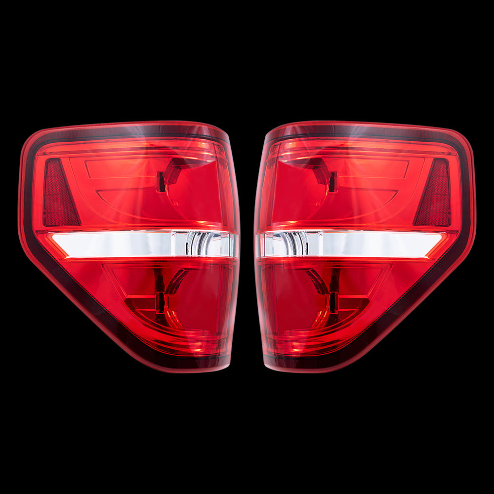 Brock Replacement Performance Set Tail Lights Tail Lamp Units w/ Red Trim Smoked Compatible with 09-14 F-150 Styleside Pickup Truck