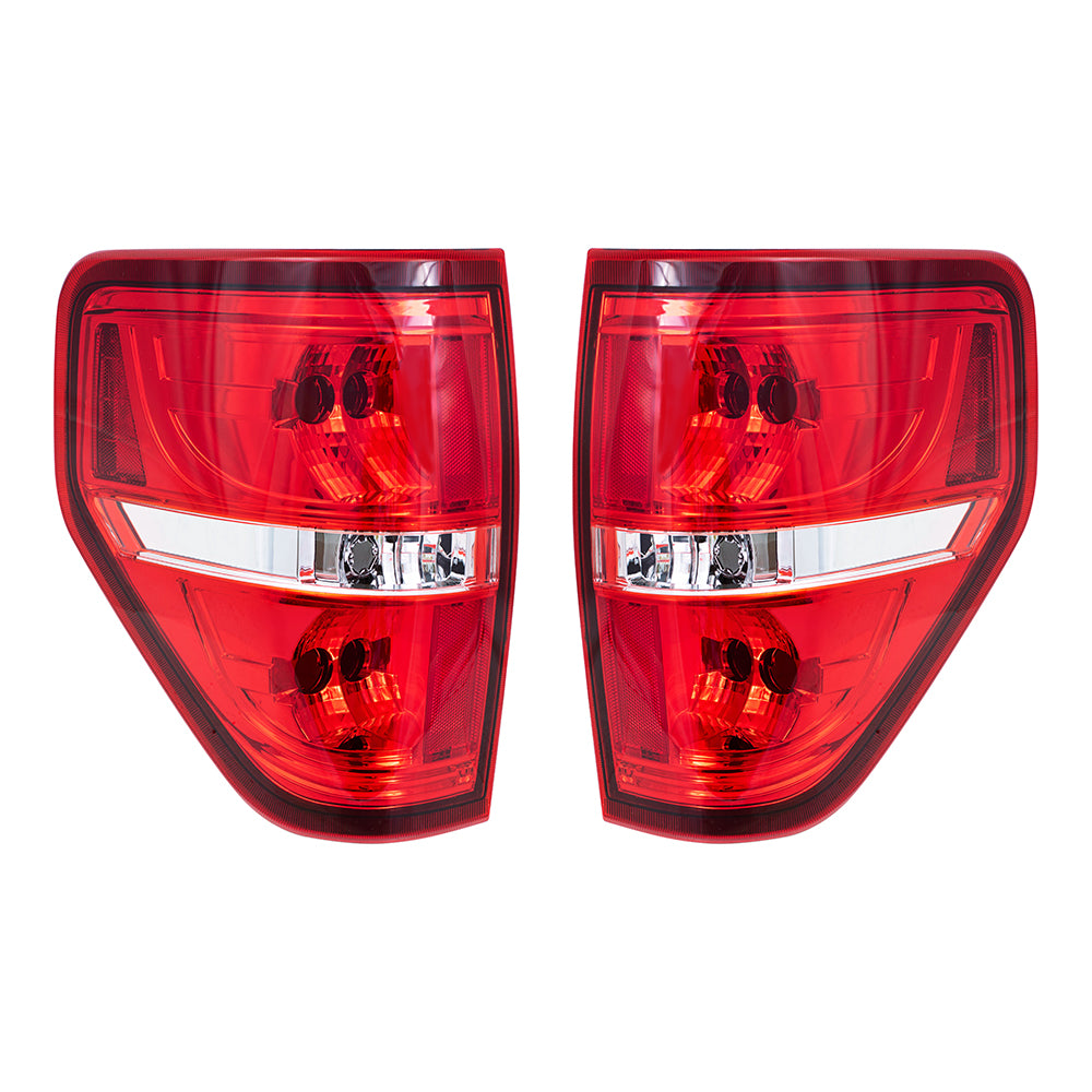 Brock Replacement Performance Set Tail Lights Tail Lamp Units w/ Red Trim Smoked Compatible with 09-14 F-150 Styleside Pickup Truck