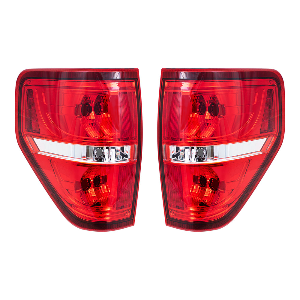 Brock Replacement Performance Set Tail Lights Tail Lamp Units w/ Red Trim Smoked Compatible with 09-14 F-150 Styleside Pickup Truck